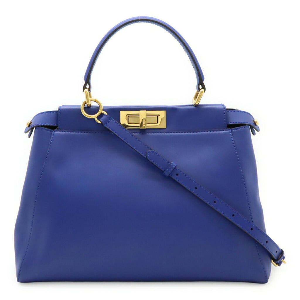 FENDI Peekaboo Regular Handbag/Tote/Shoulder Bag in Blue Leather (8BN226)