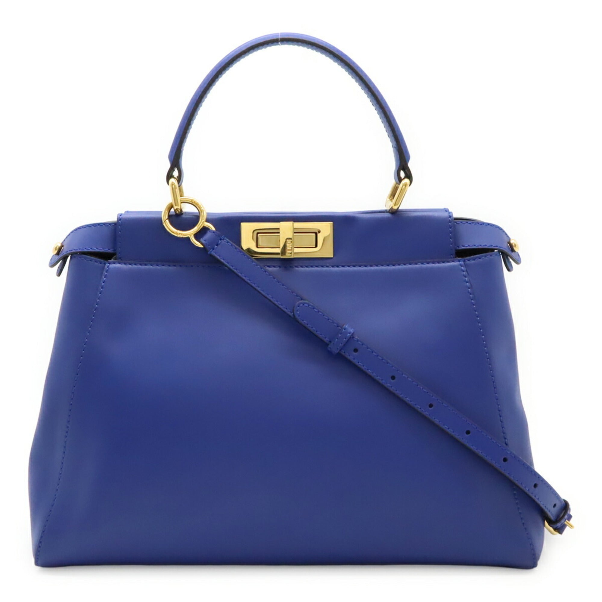 FENDI Peekaboo Regular Handbag/Tote/Shoulder Bag in Blue Leather (8BN226)
