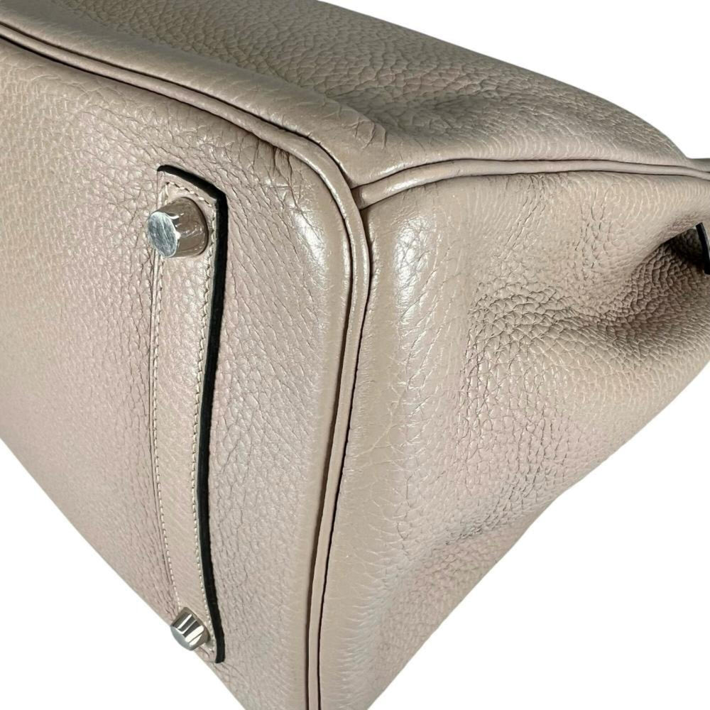 Hermes Birkin 35 handbag for women, with shield hardware, HERMES □P stamp, Taurillon leather, beige, 2012 model — Like New