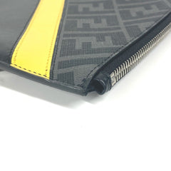 FENDI 7N0110 Flat Diagonal Zucca Second Bag Pouch Clutch Leather Men's Black x Yellow Gray E-240828-5 — Like New