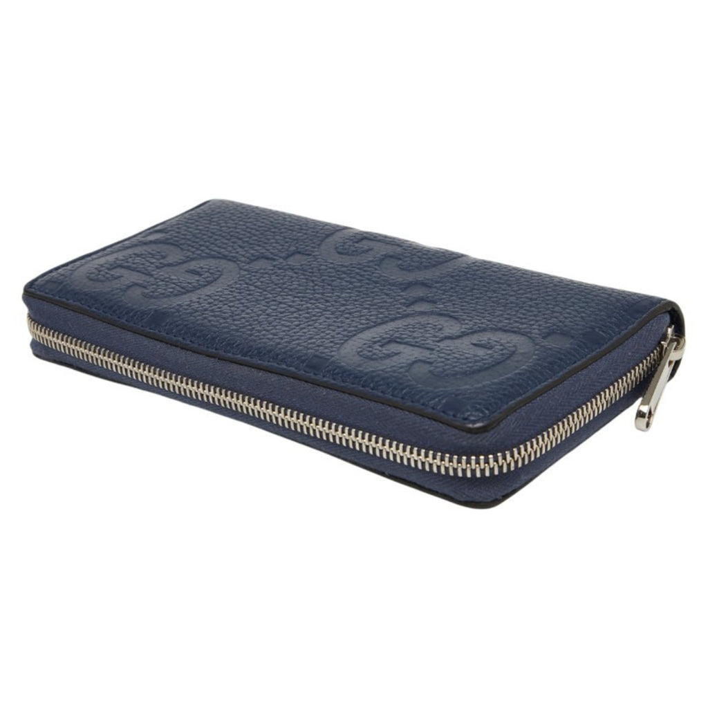Gucci Jumbo GG Long Wallet with Round Zipper, 825958, Navy Leather, Men's, GUCCI