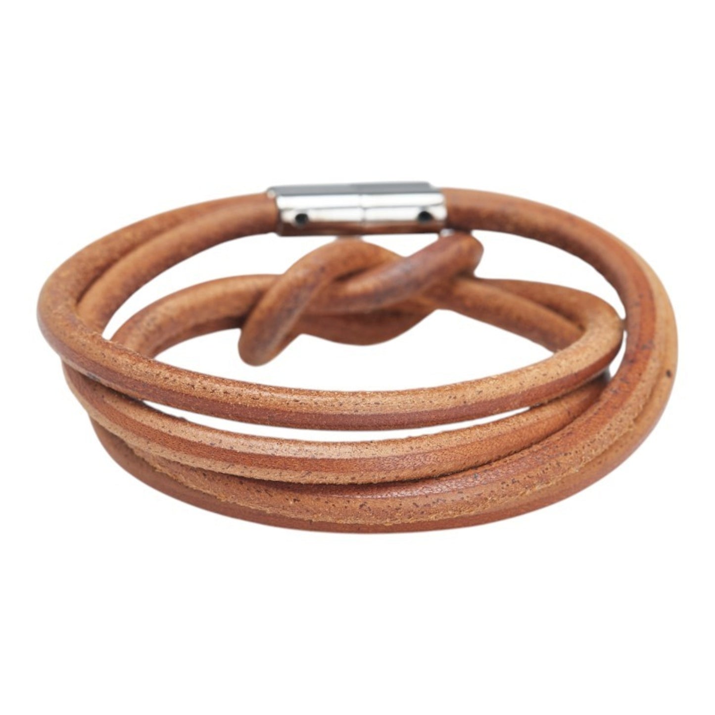 Hermes Hermès Herculide Double Bracelet Choker in Brown and Silver Leather Metal for Women