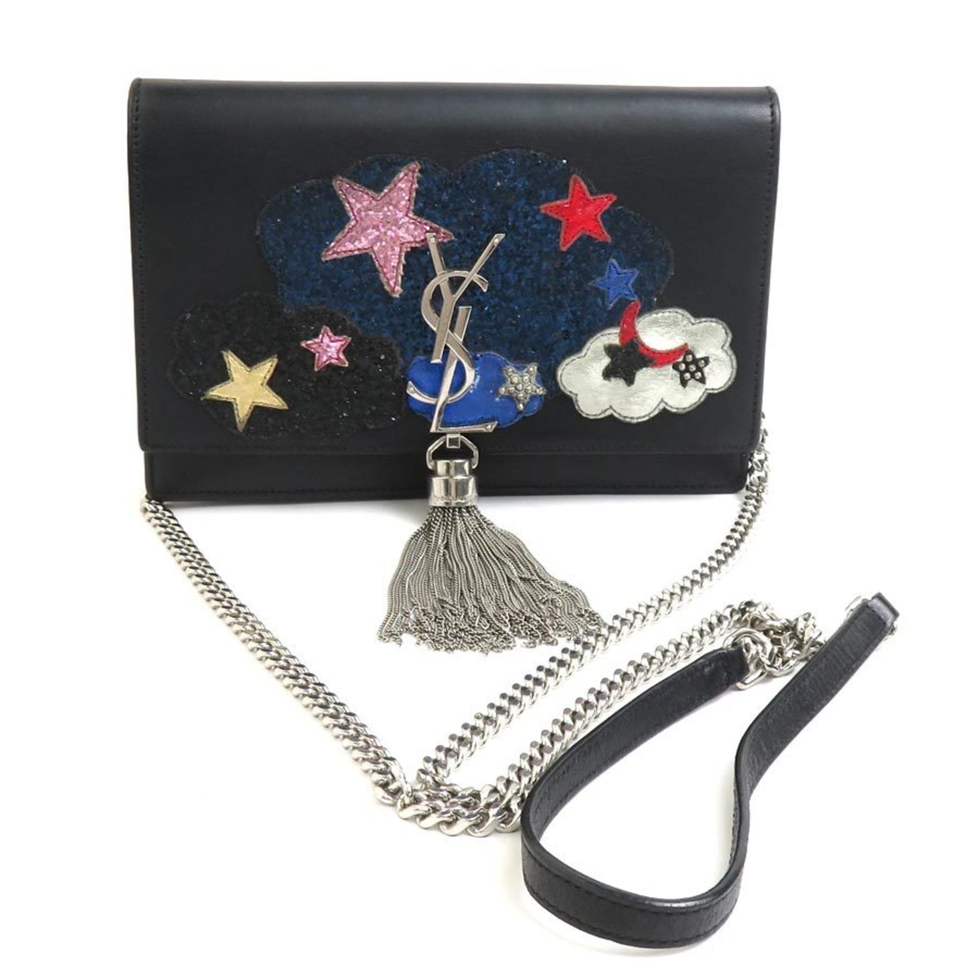 Saint Laurent SAINT LAURENT Chain Wallet Leather Black x Multicolor Women's 90050a