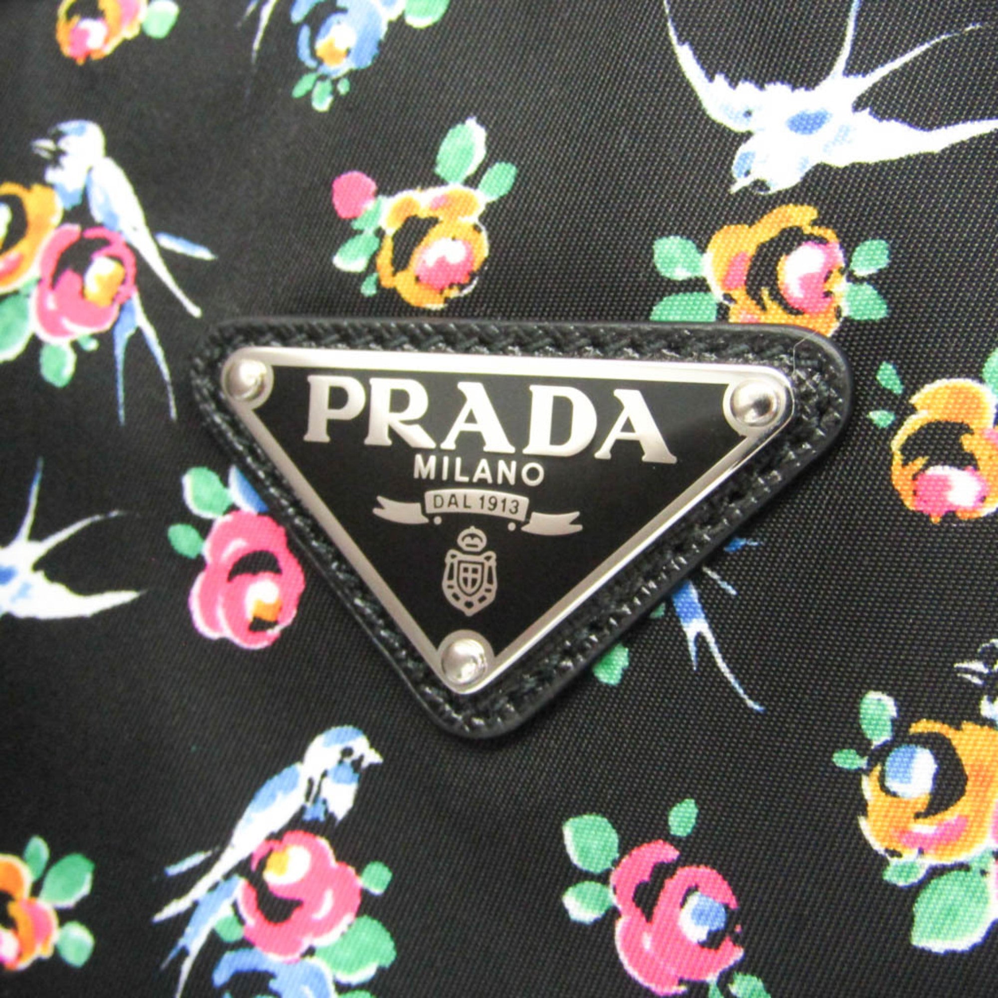 Prada TESSUTO STAMPAT 1BG189 Women's Nylon,Leather Shoulder Bag,Tote Bag Black,Pink,Yellow — Like New