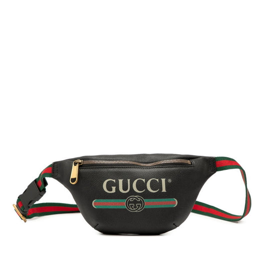 Gucci logo print Sherry line body bag/waist bag 527792 black leather women's GUCCI