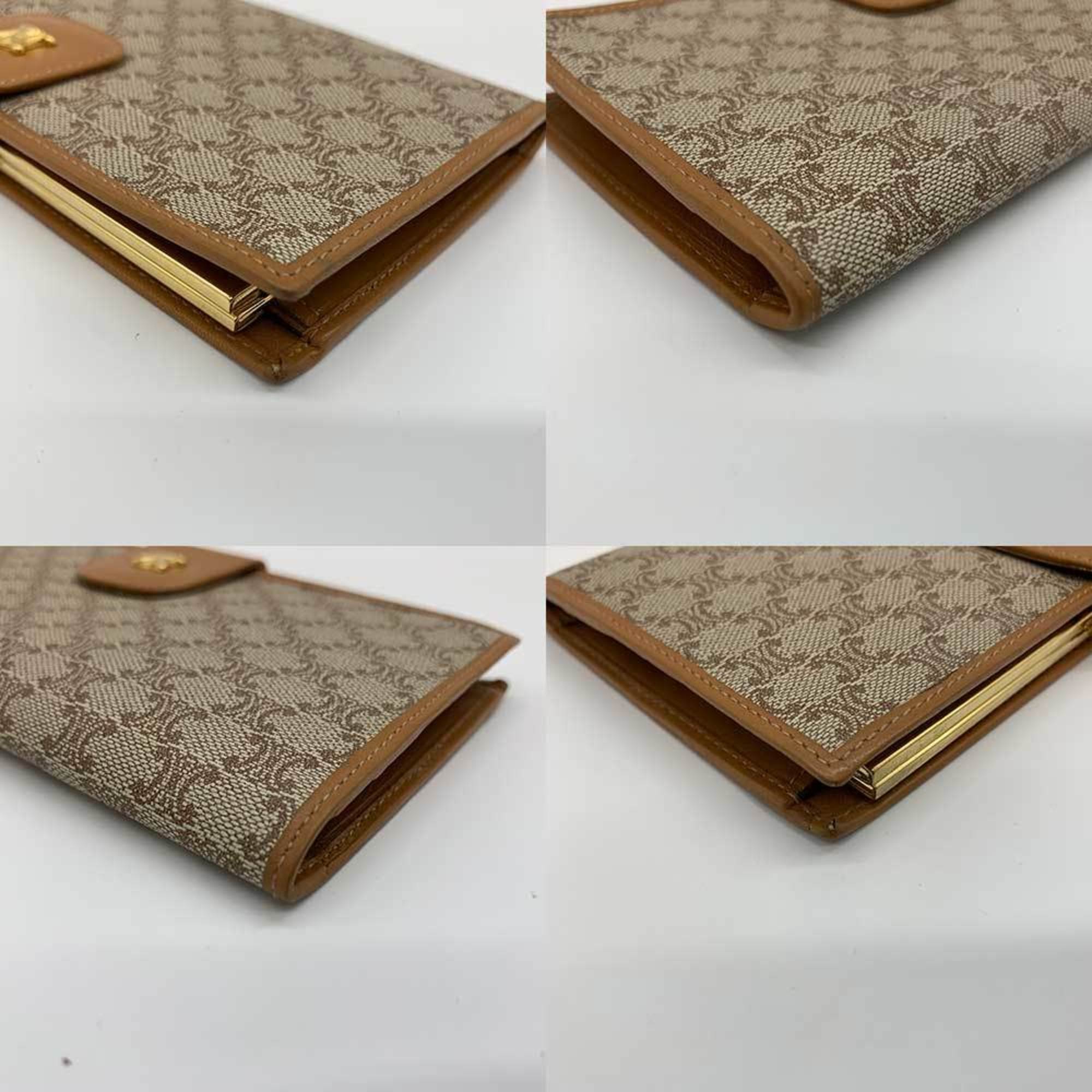 Celine Triomphe Pattern Long Wallet Beige x Brown CELINE Ladies