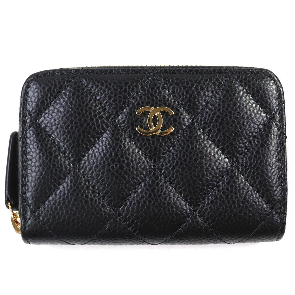 CHANEL Classic Coin Purse in Caviar Leather with Coco Mark and Random Serial Number. Zip-Up Wallet/Coin Case Black Gold Hardware. Includes Box Dust Bag. Made Italy.