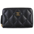 CHANEL Classic Coin Purse in Caviar Leather with Coco Mark and Random Serial Number. Zip-Up Wallet/Coin Case Black Gold Hardware. Includes Box Dust Bag. Made Italy.