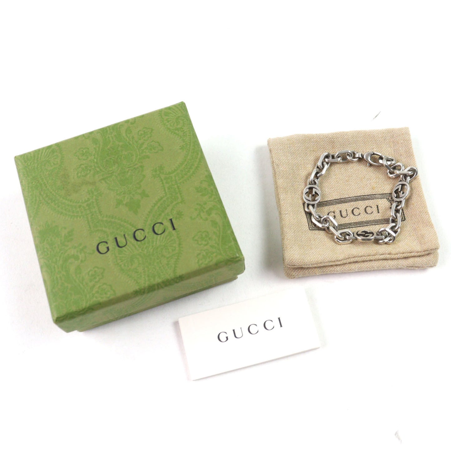 GUCCI 620798 AG925 Interlocking G Bracelet with Aged Clasp Closure, Silver, Size 17, Made in Italy, Weight 17.8g, Men's, Includes Box and Dust Bag
