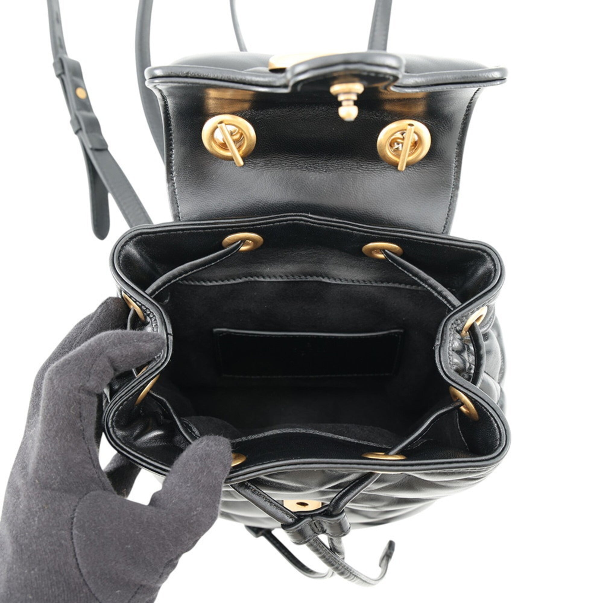 Gucci GG Marmont Leather Backpack 777253, GUCCI Handbag, Black, Handbag for Women — Like New