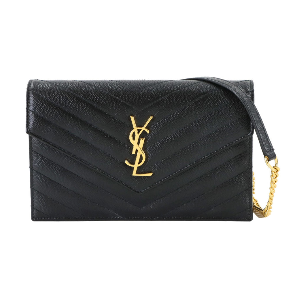 Saint Laurent Cassandre Envelope Chain Wallet, black leather with gold hardware (product number 742920).