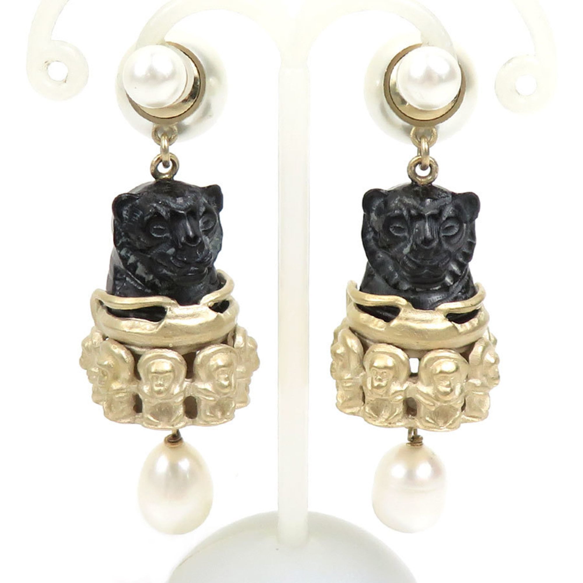 Christian Dior Women's Metal/Faux Pearl Earrings in Gold, Black, and White (h31746a)