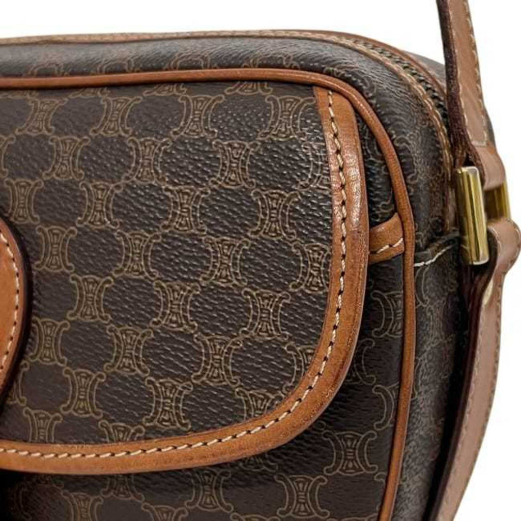 Celine Shoulder Bag ec-24655 Brown Macadam PVC Leather M11 CELINE Crossbody Round Pochette Women's Flap