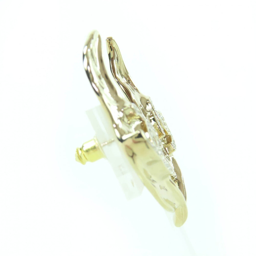 CHANEL I25A Coco Mark Leaf Design Rhinestone Earrings, Gold, Made in Italy, Women's — Like New