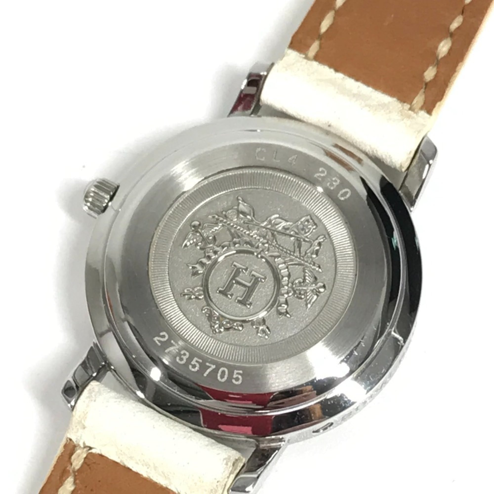 HERMES CL4.230 Clipper Nacle 12-Piece Diamond Women's Watch with Leather Strap, White Leather/Stainless Steel — Very Good
