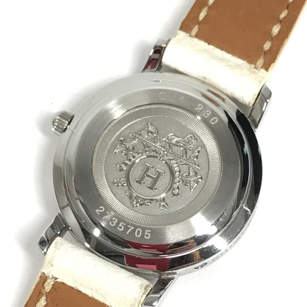 HERMES CL4.230 Clipper Nacle 12-Piece Diamond Women's Watch with Leather Strap, White Leather/Stainless Steel — Very Good