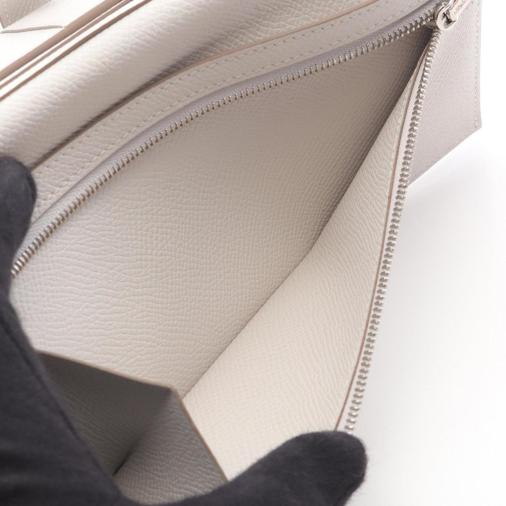 Hermes Hermès Bearn Soufflet Bi-fold Long Wallet in Calfskin Leather (Cowhide) with Epsom Leather, White, for Women