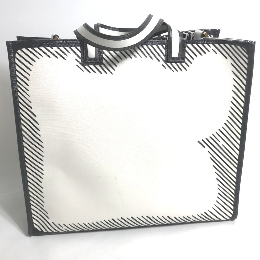 FENDI 8BH357 Joshua Vides collaboration shopper bag, shoulder tote coated canvas, men's, white — Like New