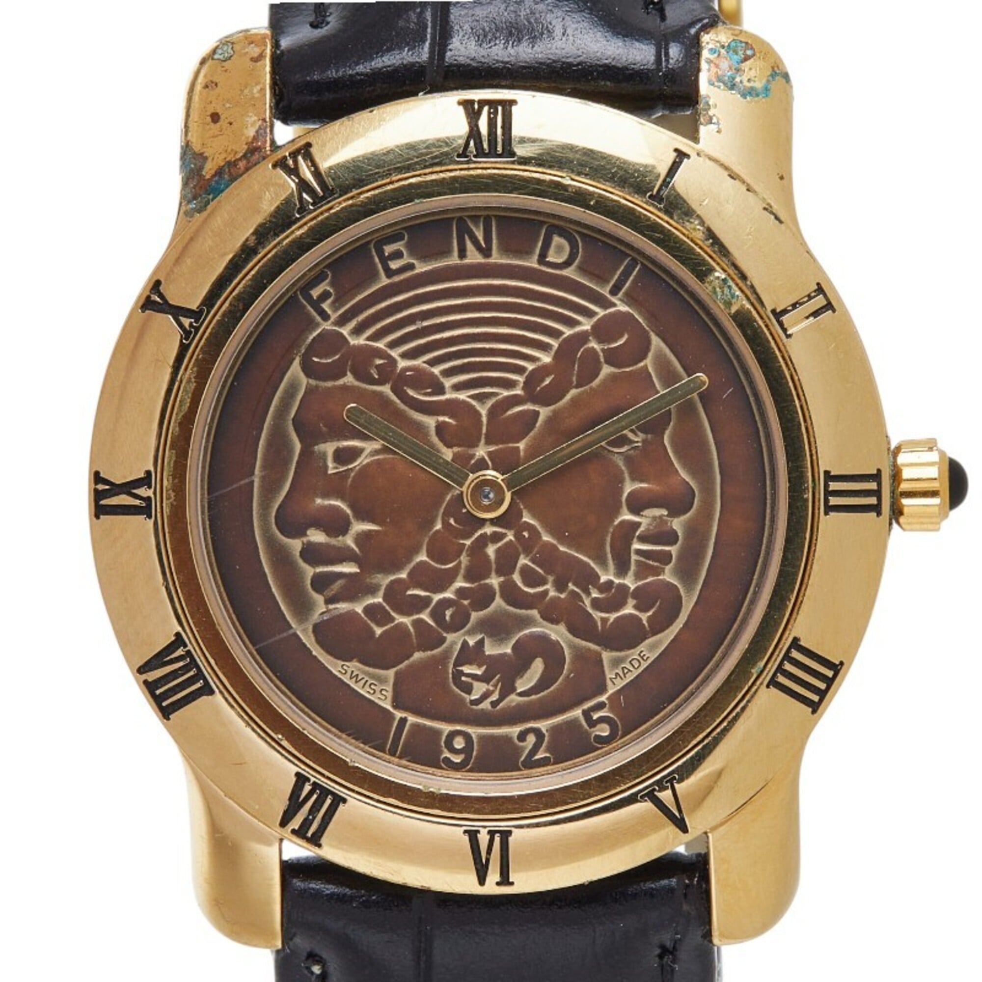 Fendi 800G Quartz Watch, Brown Dial, Leather Strap, Plated, Women's — Good