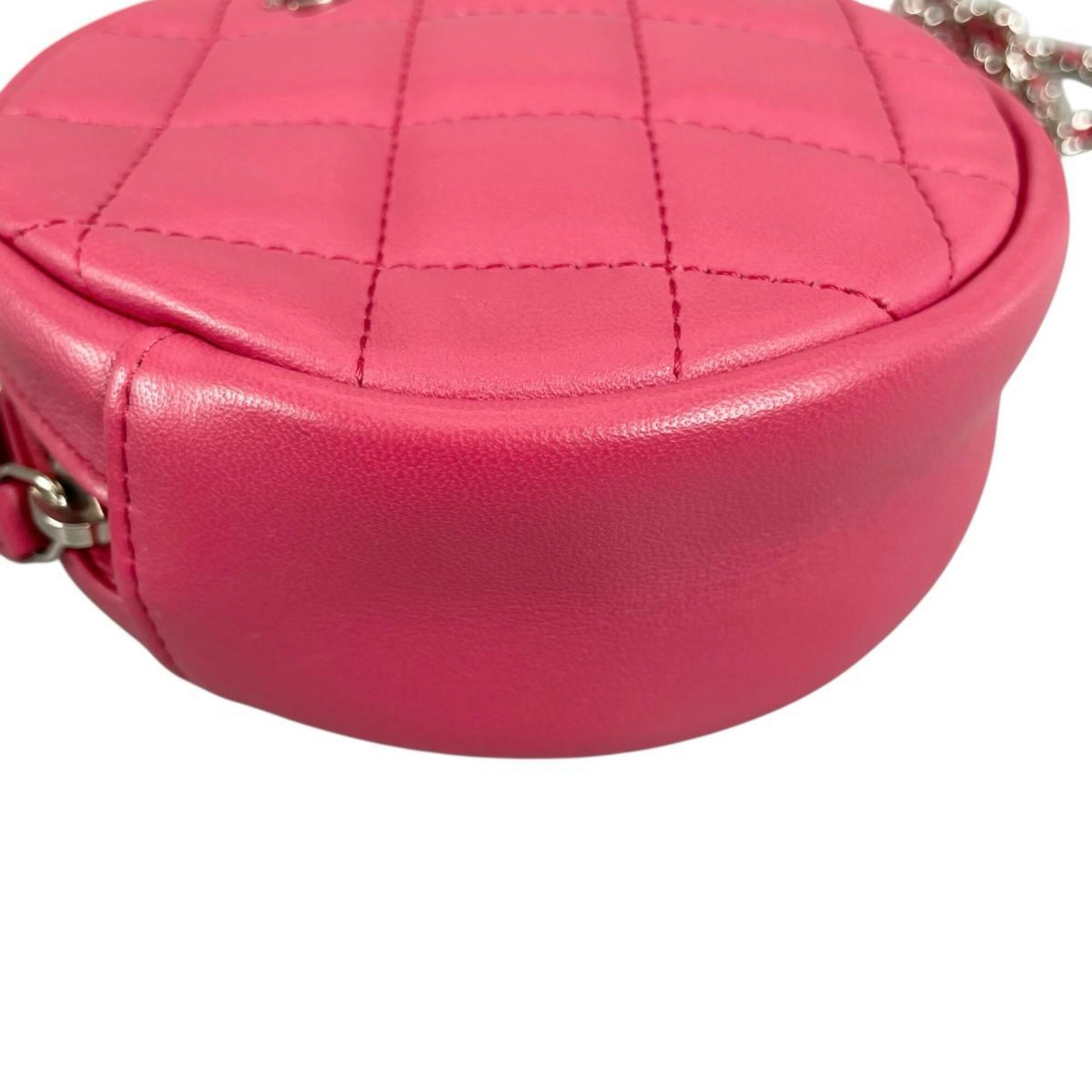 Chanel CHANEL Shoulder Bag, Round Chain, Coco Mark, Matelassé Mini, Lambskin, A70657 Pink — Like New
