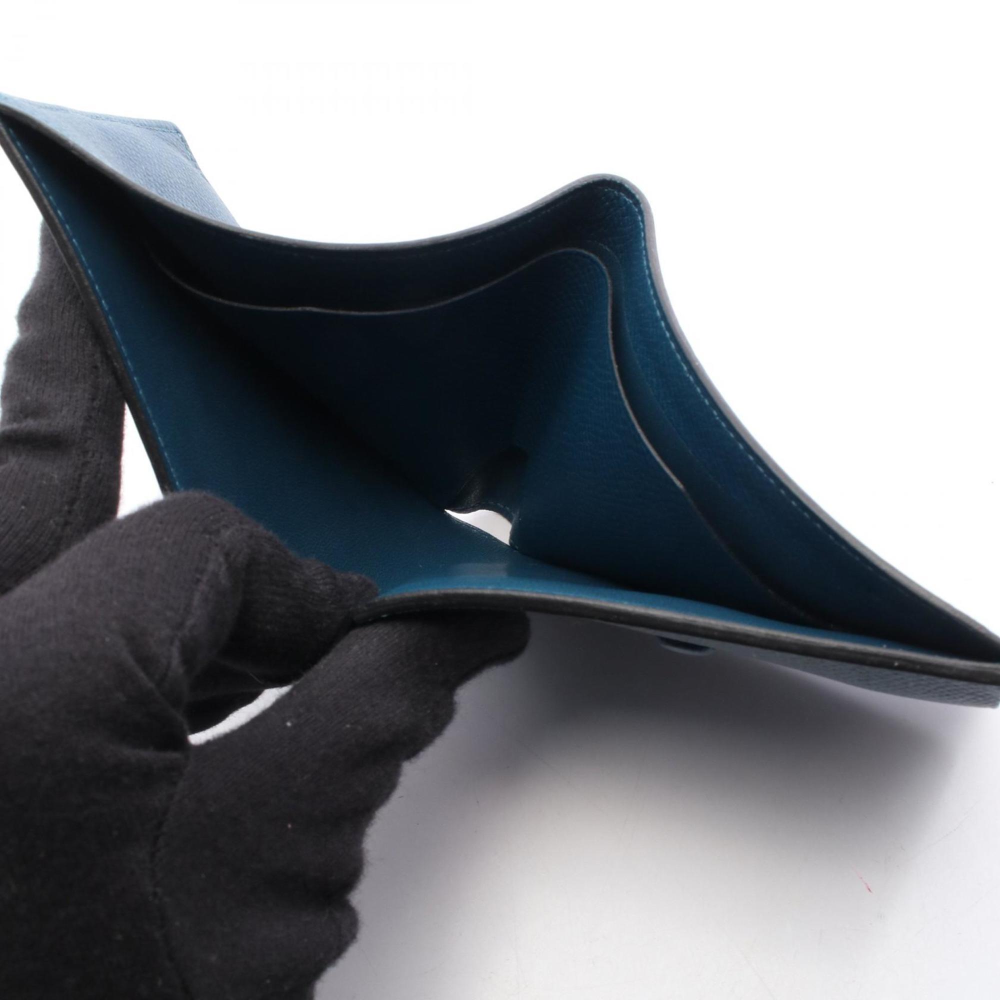 Hermes Hermès MC2 Thales Bifold Wallet in Calfskin Leather (Cowhide) with Epsom Leather, Men's Blue