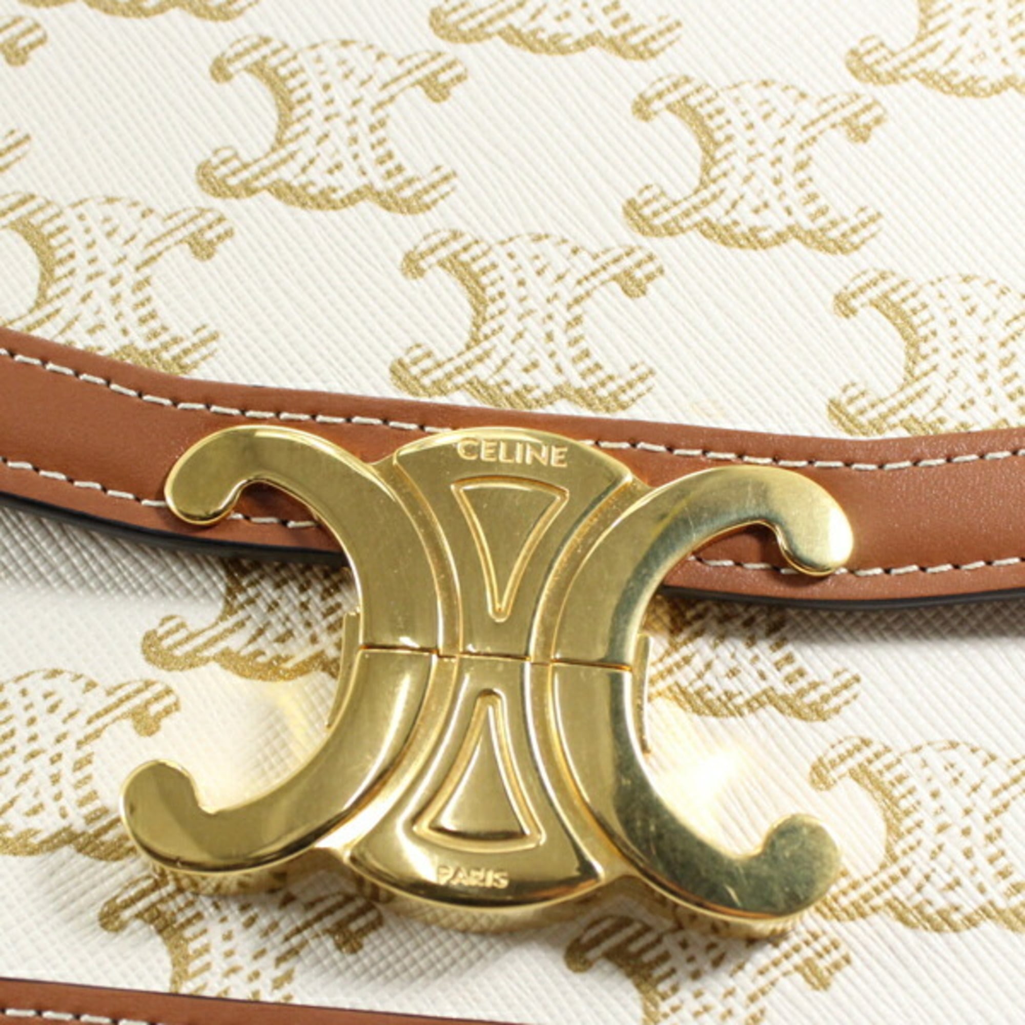Celine Shoulder Bag Teen Triomphe White 188882BZ4.01BC CELINE Calf Leather Women's — Like New