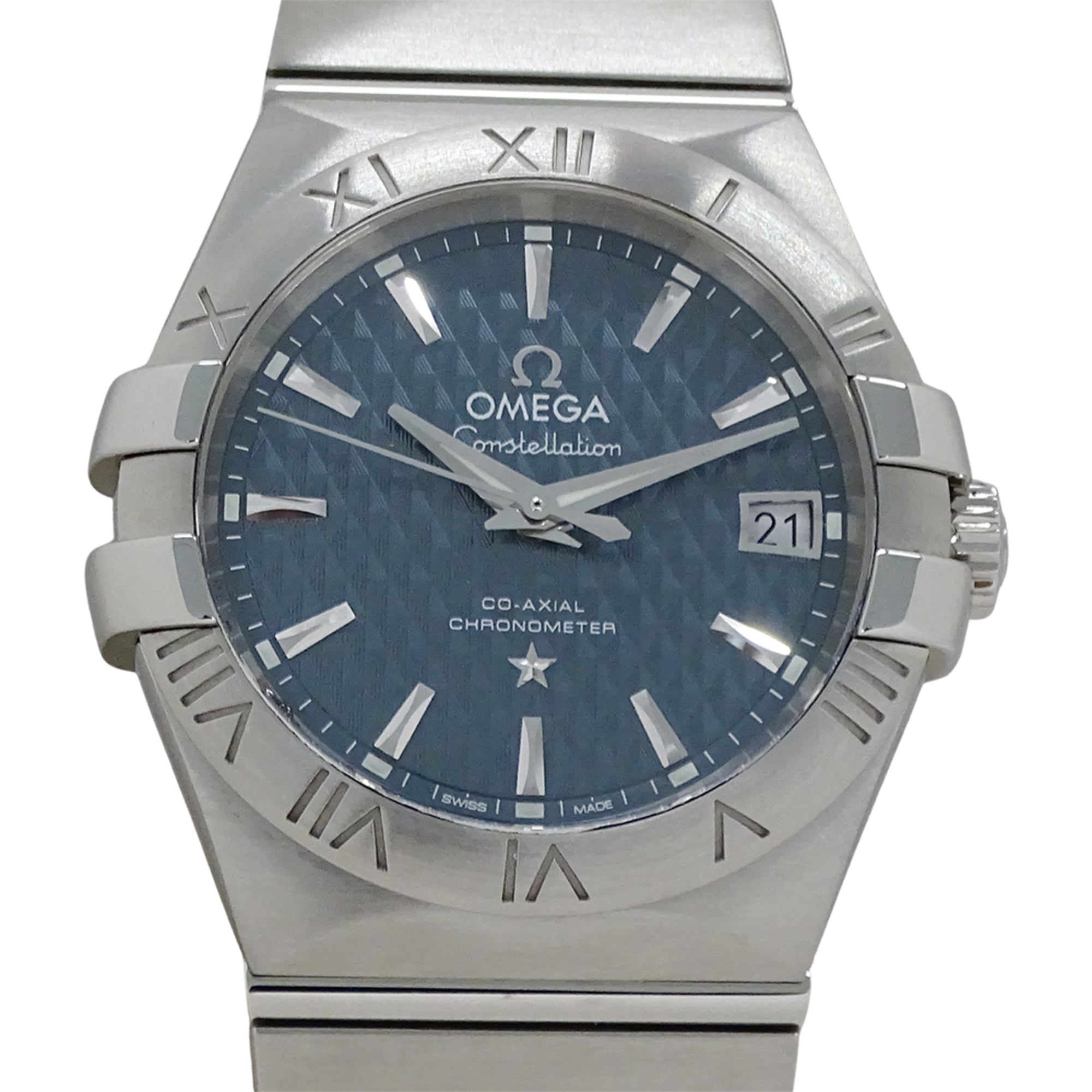 OMEGA Constellation 123.10.35.20.002 Men's Co-Axial Date Automatic Watch in Stainless Steel with Silver and Blue Back, Polished — Good
