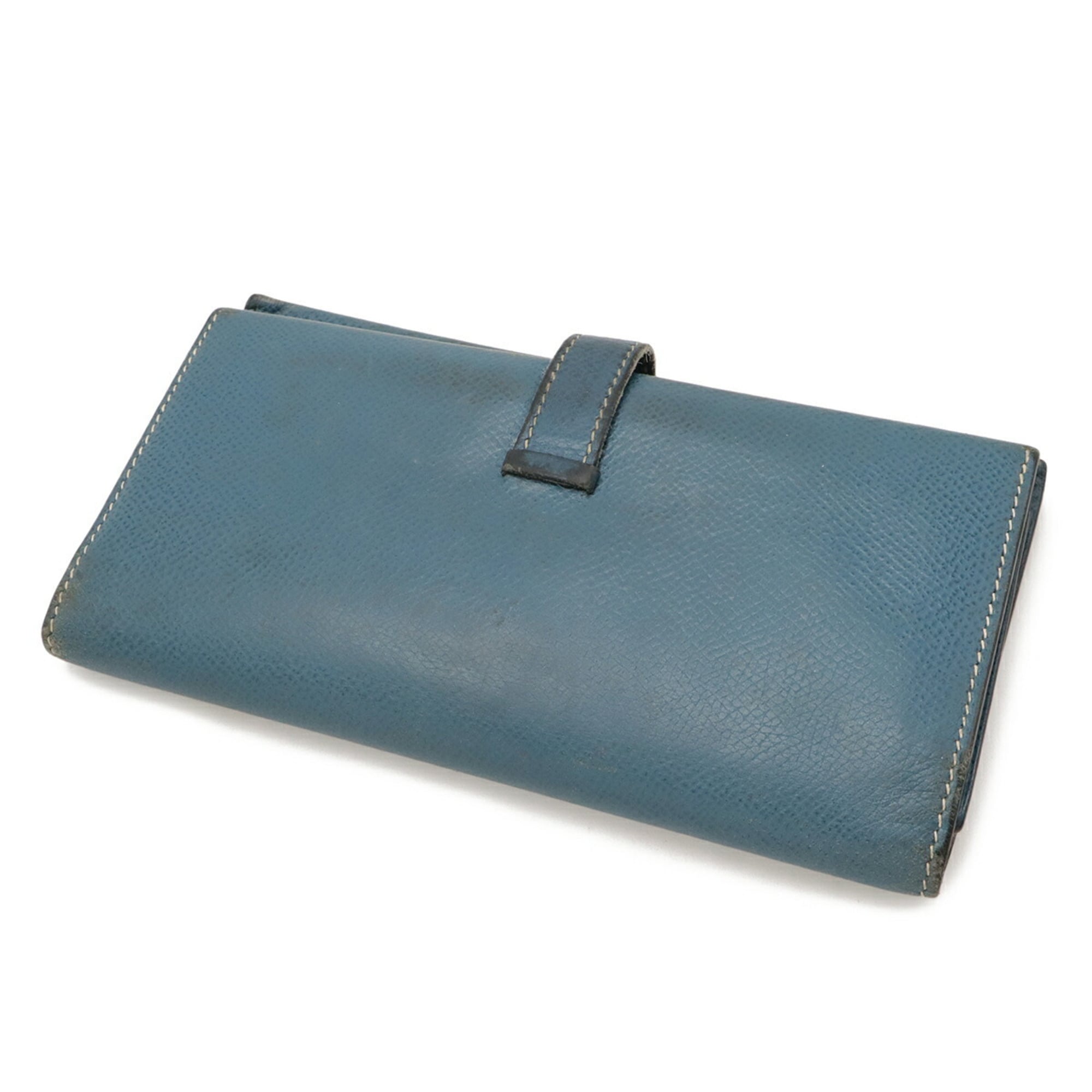 HERMES Bearn 2PLIS Dupre Tri-fold Long Wallet, Epsom Leather, Colvert Blue, G Stamp