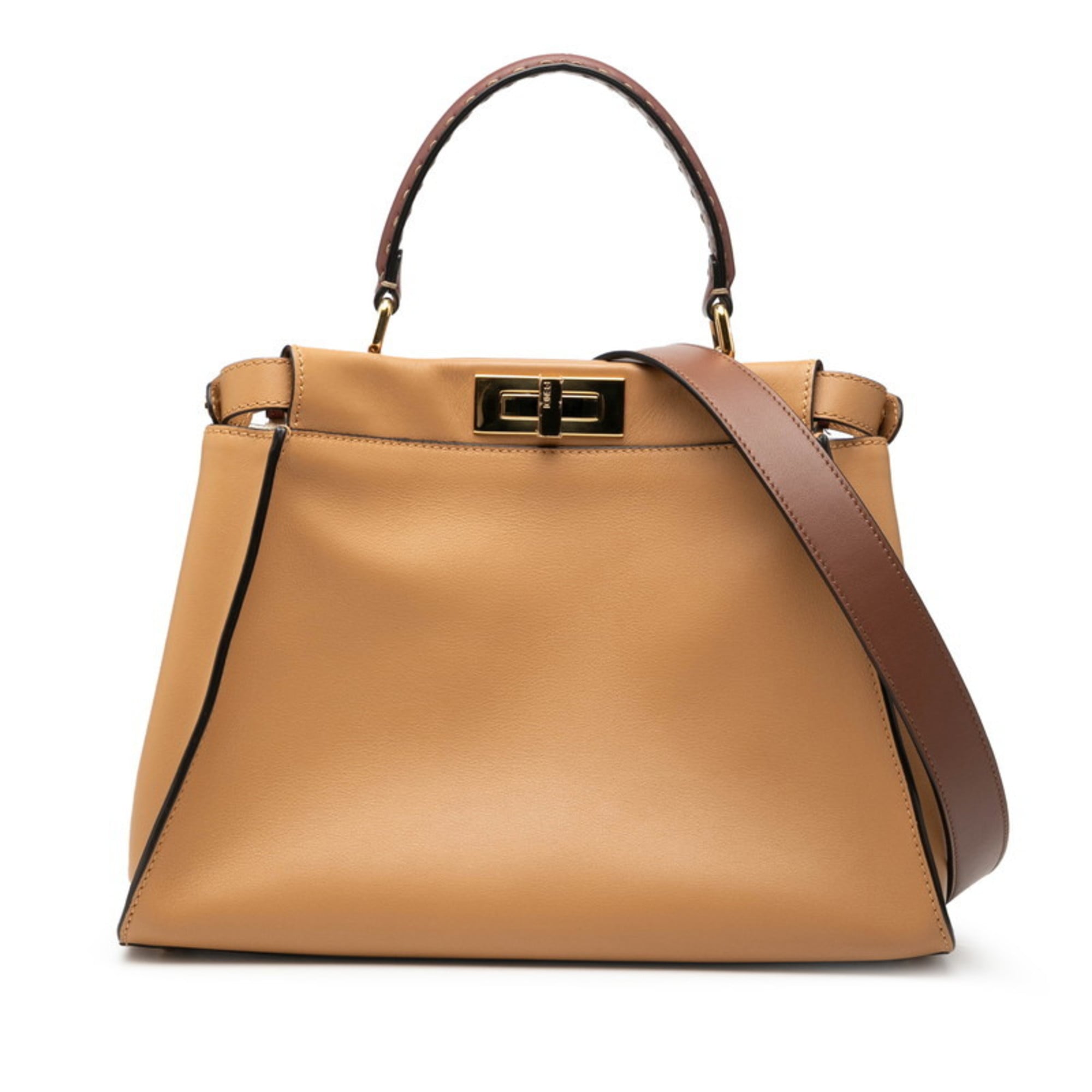 Fendi Selleria Peekaboo Regular Handbag/Shoulder Bag 2WAY 8BN290 Brown, Bordeaux, and Gold Leather Women's FENDI