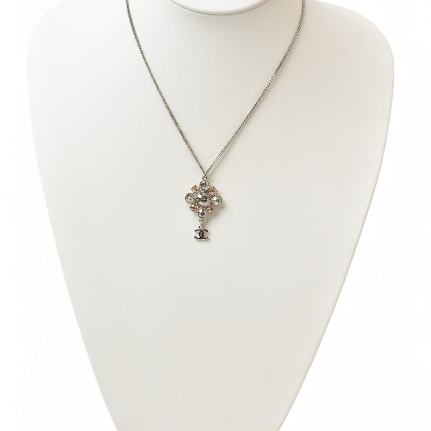 Chanel Necklace Pendant 2way CHANEL Coco Mark CC Rhinestone Silver A12V