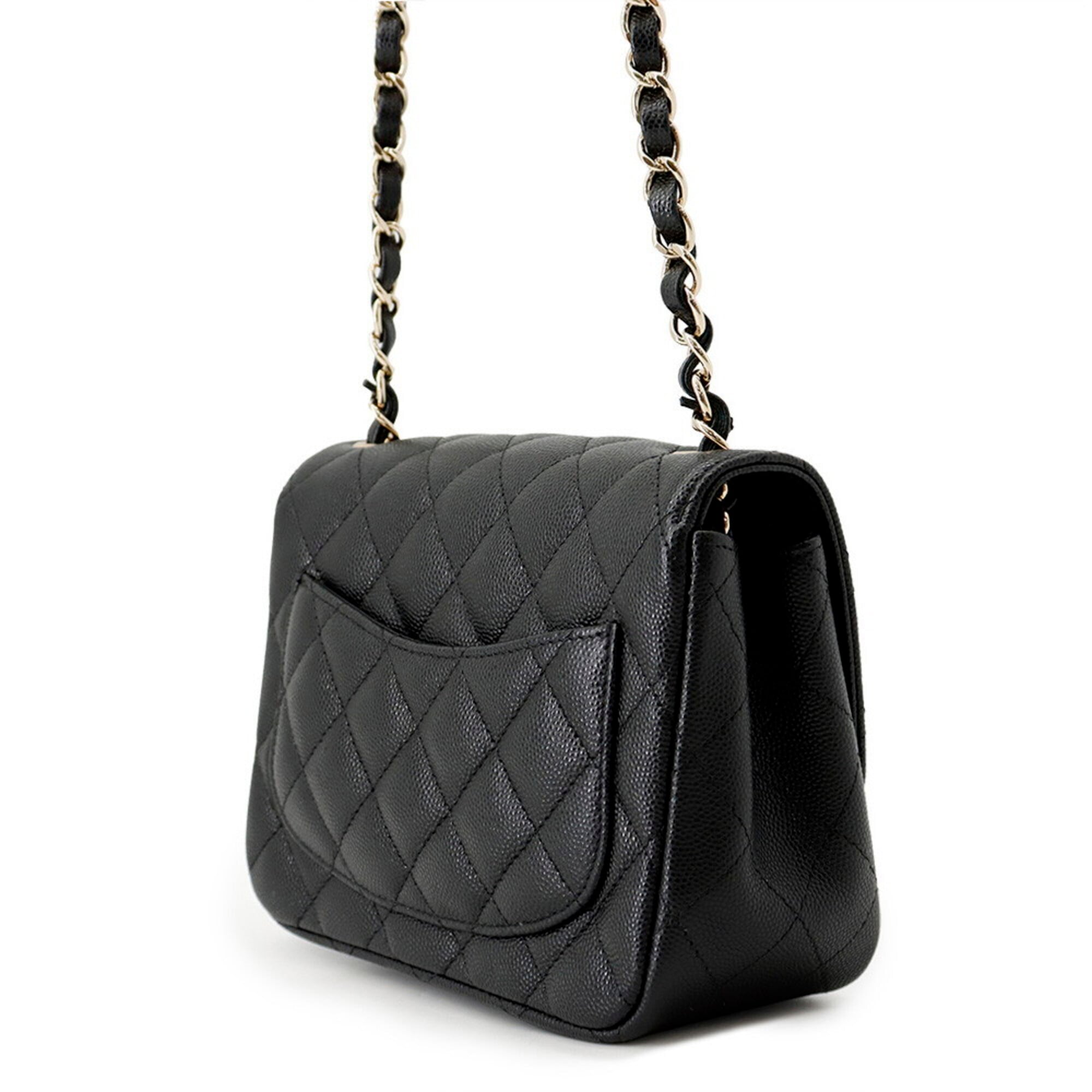 Chanel Chain Shoulder Bag Matelassé Coco Mark Caviar Skin Mini A35200 CHANEL Black Handbag Women's — Like New