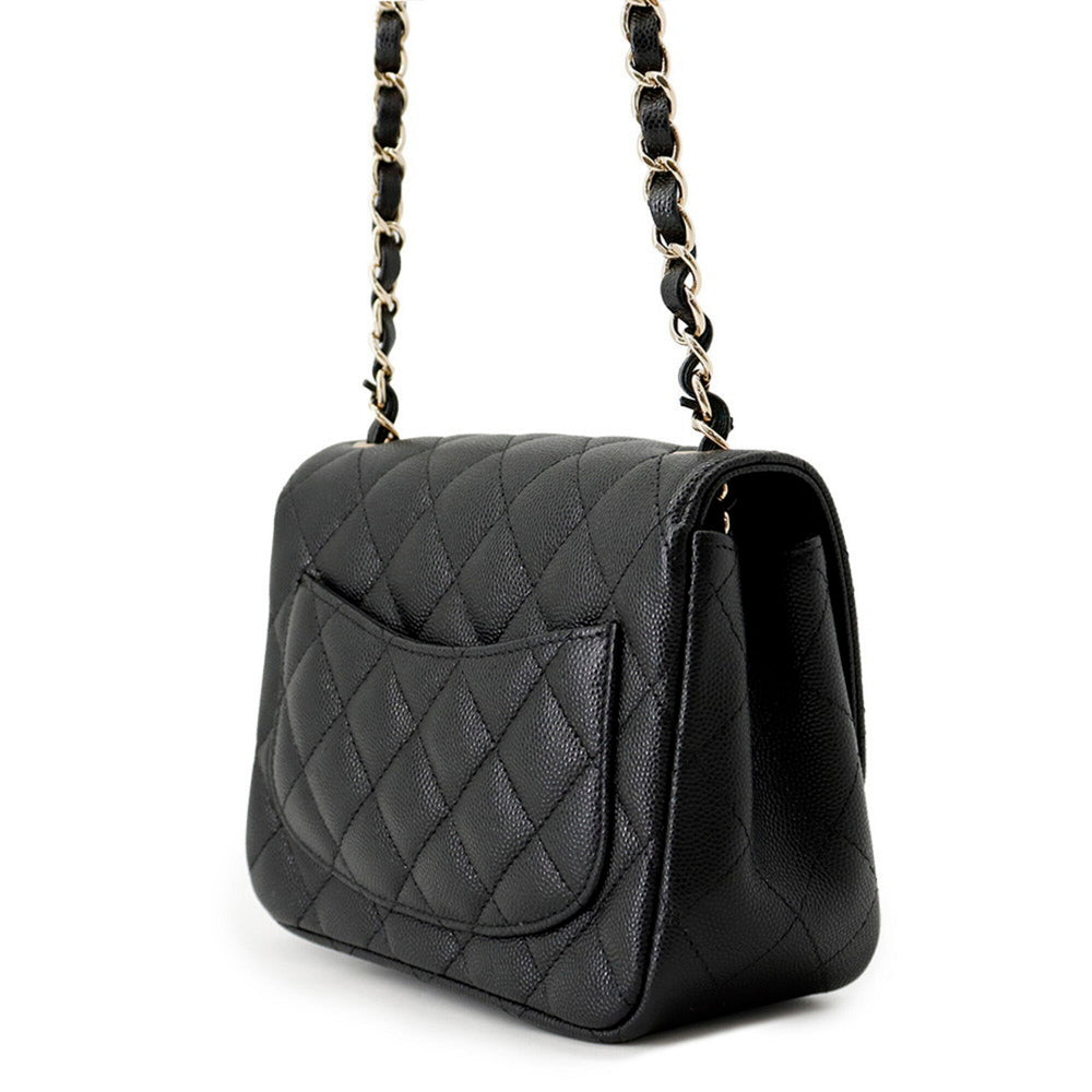 Chanel Chain Shoulder Bag Matelassé Coco Mark Caviar Skin Mini A35200 CHANEL Black Handbag Women's — Like New