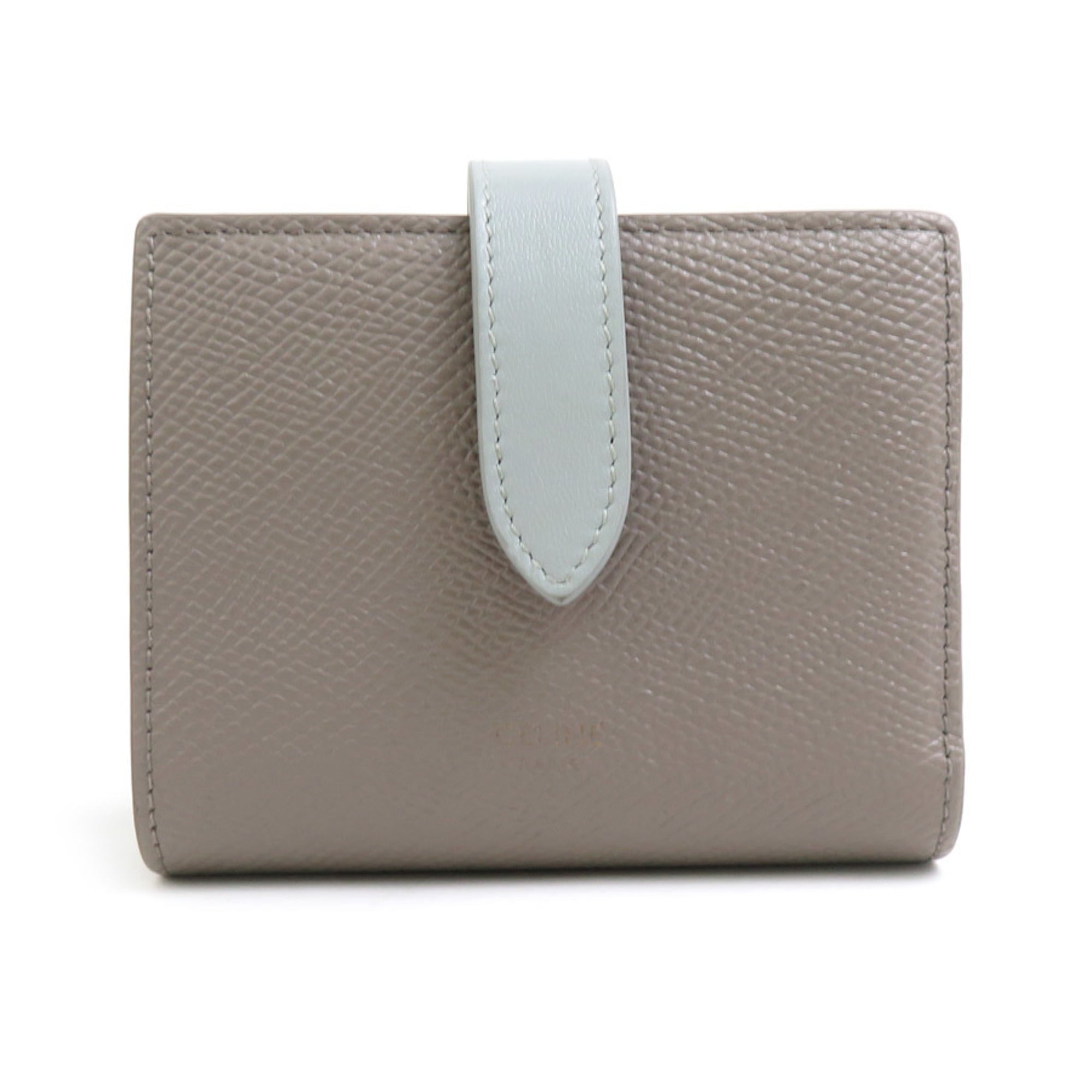 CELINE Bi-fold wallet Leather Greige x Blue-Grey Women's 55988g