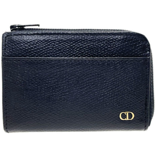 Christian Dior Coin Case L-Shaped Purse Leather Black CD Old Classic C.Dior NN-13735