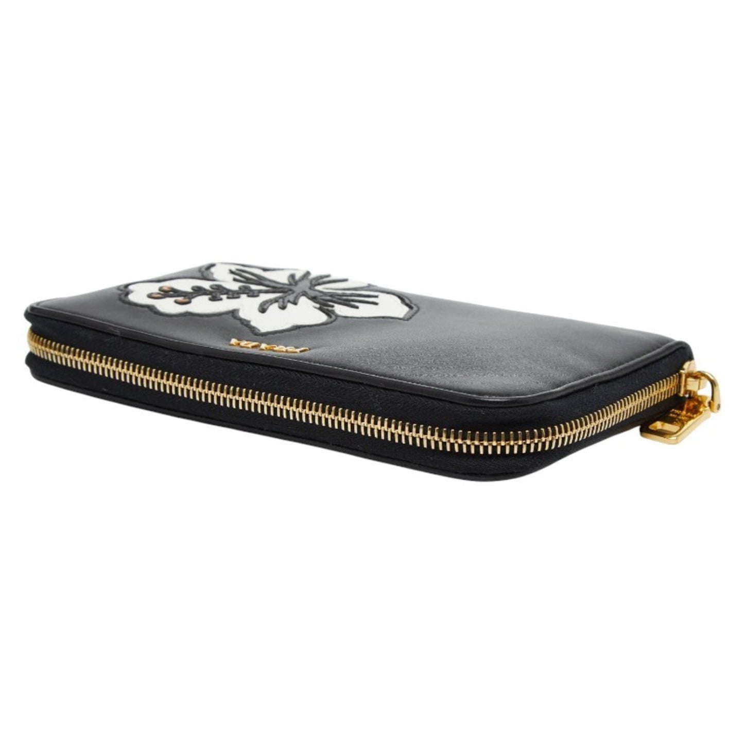 Prada Flower Hula Hawaii Long Wallet Black Leather Women's PRADA