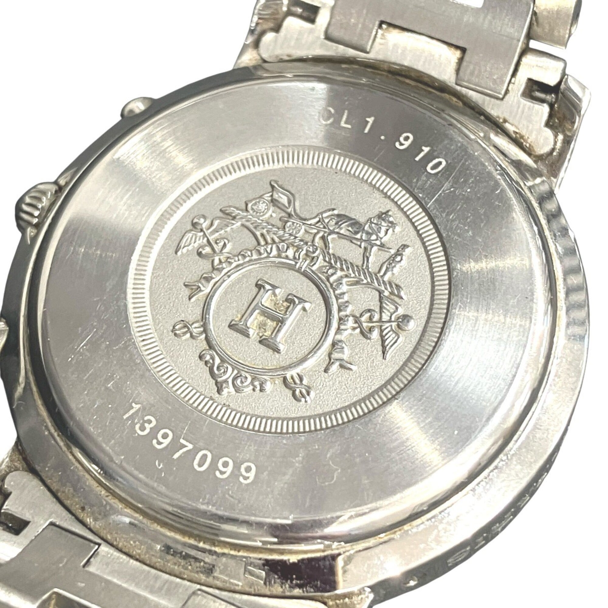 Hermes Clipper watch, total weight 102.4g, stainless steel, quartz movement, navy dial, CL1.910 — Good