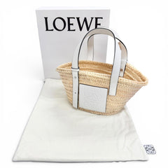 LOEWE A223S93X04 Basket Bag Small Palm Leaf Leather Anagram Handbag Natural White Made in Spain Women's Comes with Box and Dust — Like New
