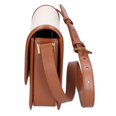 Yves Saint Laurent SAINT LAURENT PARIS 634305 Canvas x Leather Solferino Medium Flap Shoulder Bag, Natural Brown, Gold Hardware, Women's — Like New