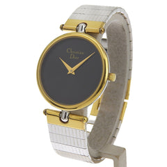 Christian Dior Watch 3026, Stainless Steel with Gold Plated Silver Quartz Movement, Analog Display, Black Dial, Women's — Good