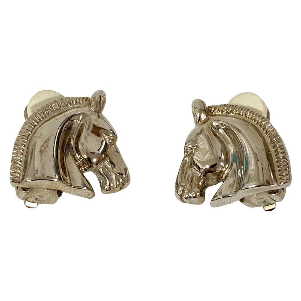 HERMES Cheval Horse Earrings, Silver Color, Women's — Like New