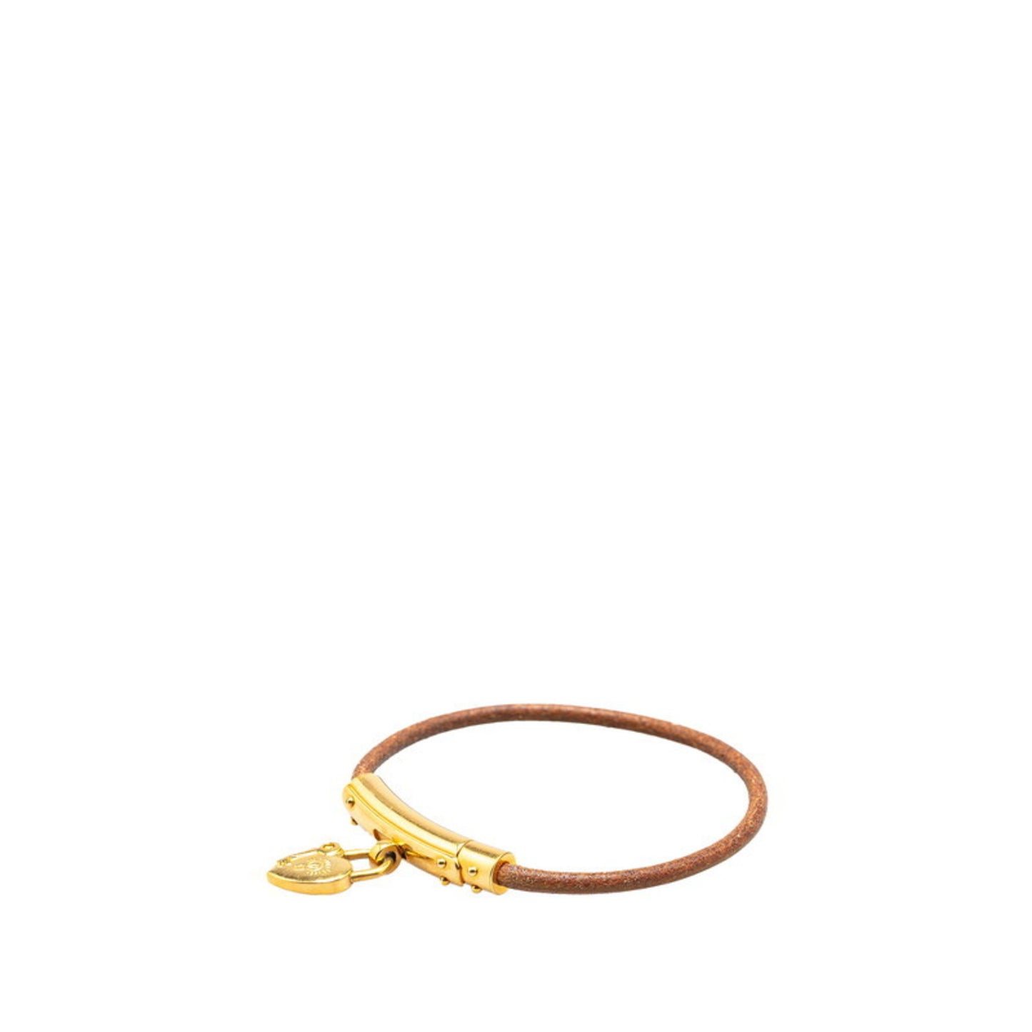 Hermes Hermès Heart Cadena Motif Bracelet in Brown Gold Plated Leather for Women