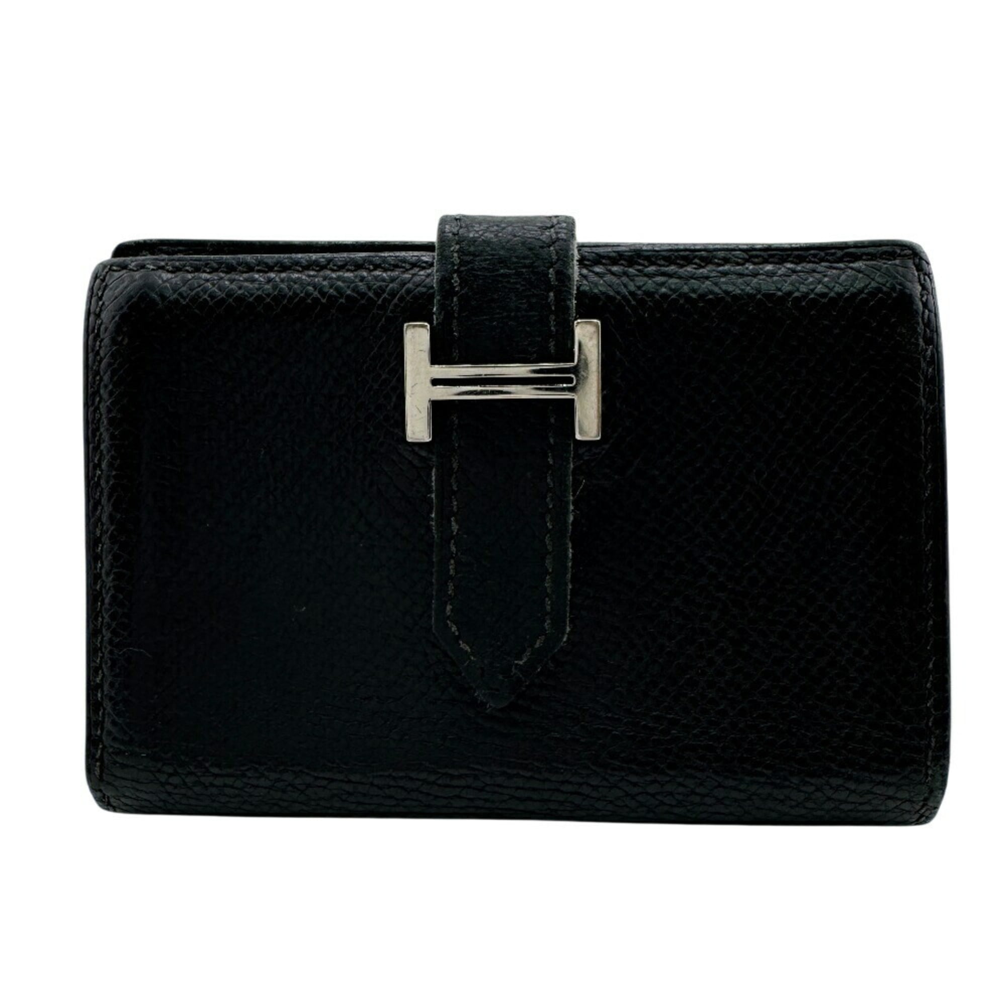 HERMES Bearn Card Case Wallet Black Unisex