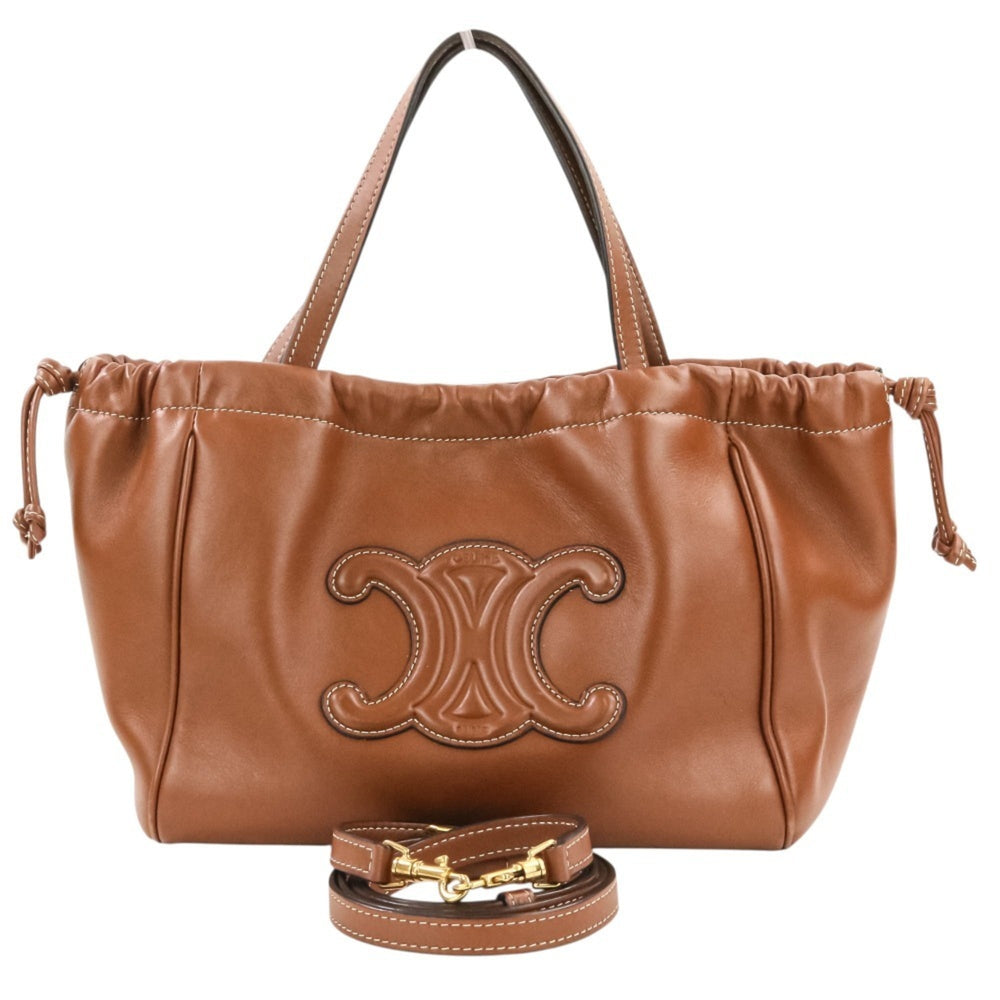 CELINE Small Cabas Drawstring Cuire Triomphe 2-way Handbag/Shoulder Bag, Brown, Women's — Like New