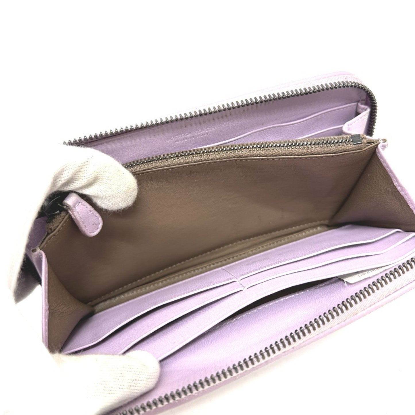 BOTTEGA VENETA 114076 Intrecciato Wallet, Round Zipper Leather, Women's, Purple