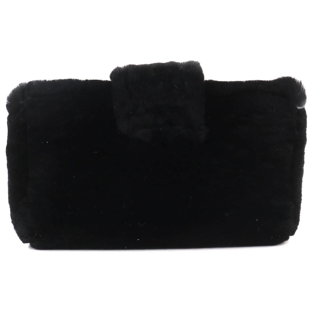 CHANEL Vintage Coco Mark Leather and Orilag Fur Pouch, Black with Silver Hardware, Comes Box, Made in Italy, Women's — Like New