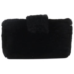 CHANEL Vintage Coco Mark Leather and Orilag Fur Pouch, Black with Silver Hardware, Comes Box, Made in Italy, Women's — Like New
