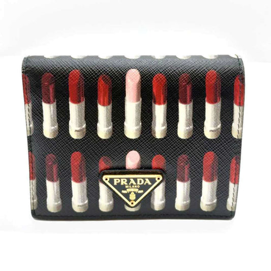 Prada Bifold Triangle Wallet with Lipstick Print in Multicolored Saffiano 1MV204