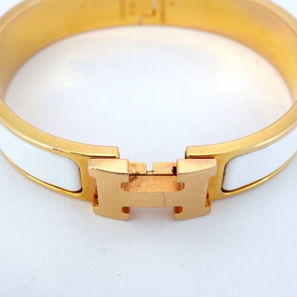 Hermes Click-Clack PM Bangle in GP-Plated Gold and White, Women's, P2032117