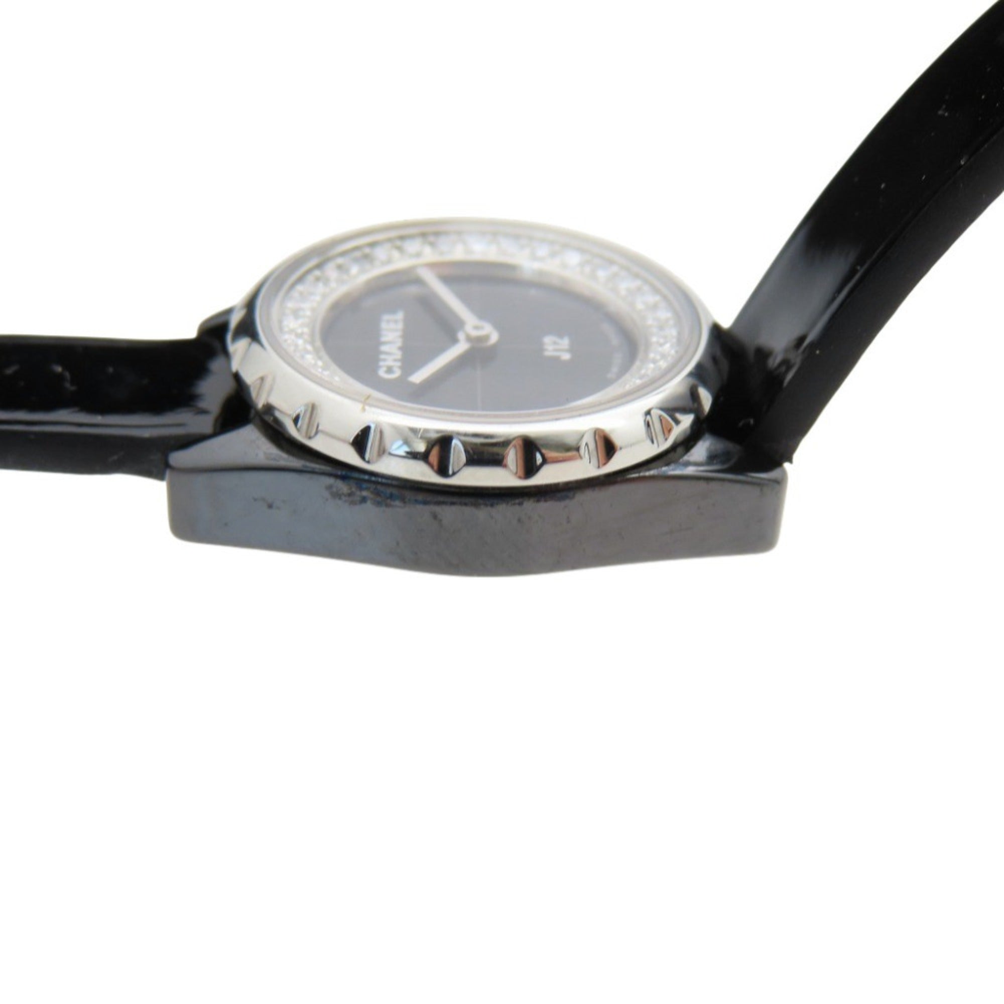 CHANEL J12 Diamond Bezel with Glove, Limited Edition H4663 Quartz Watch, Ceramic, Diamond, Patent Leather, Stainless Steel, Black Dial, 0199CHANEL Women's — Good