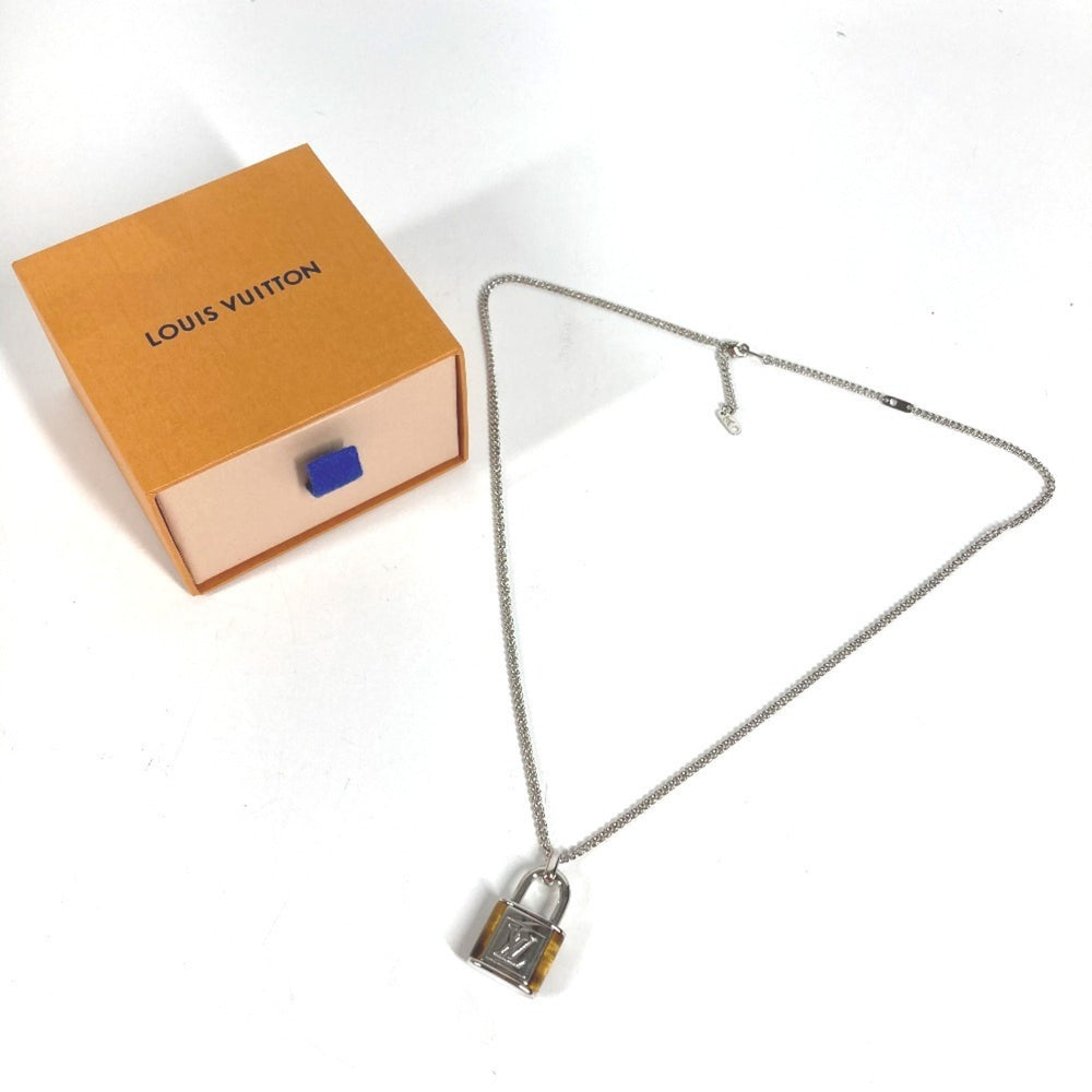 LOUIS VUITTON M62668 Collier LV Stone Tiger Eye Pendant Necklace, Accessory, Chain Metal, Men's, Women's, Silver — Like New